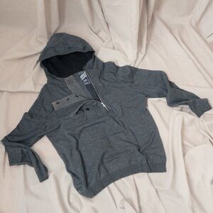 Grey Half-Zip Knit Hoodie - Minimal / Y2K / Layered Placket